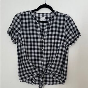 J. Crew Black and White Gingham Button-Front Tie Hem Shirt